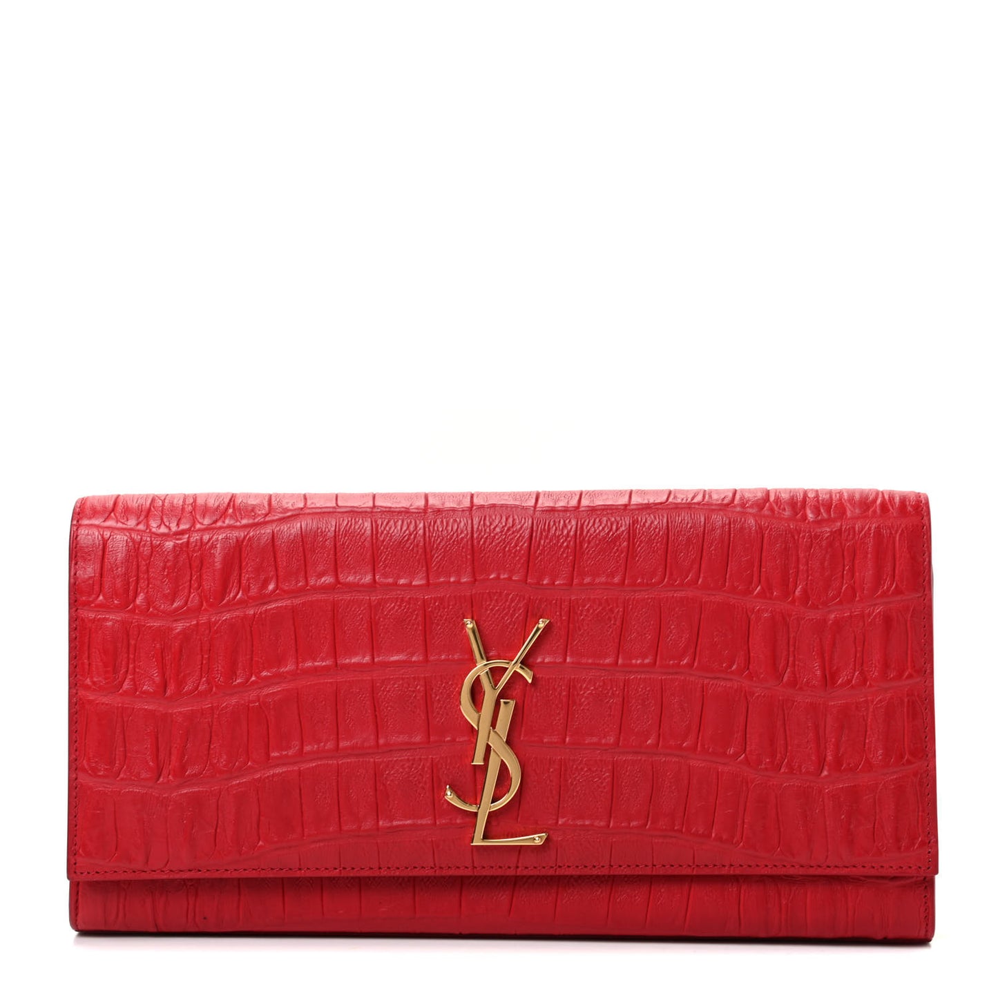Calfskin Crocodile Embossed Classic Monogram Cassandre Clutch Red