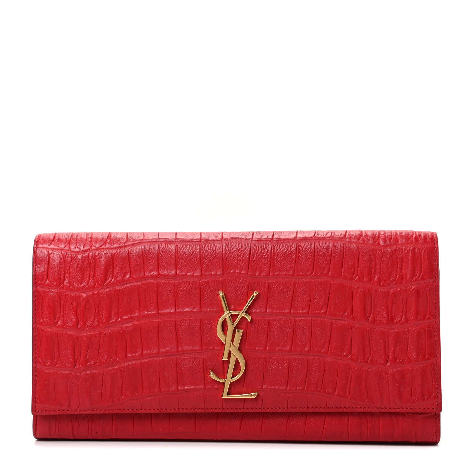 Saint Laurent Calfskin Crocodile Embossed Classic Monogram Cassandre Clutch Red 1 of 7