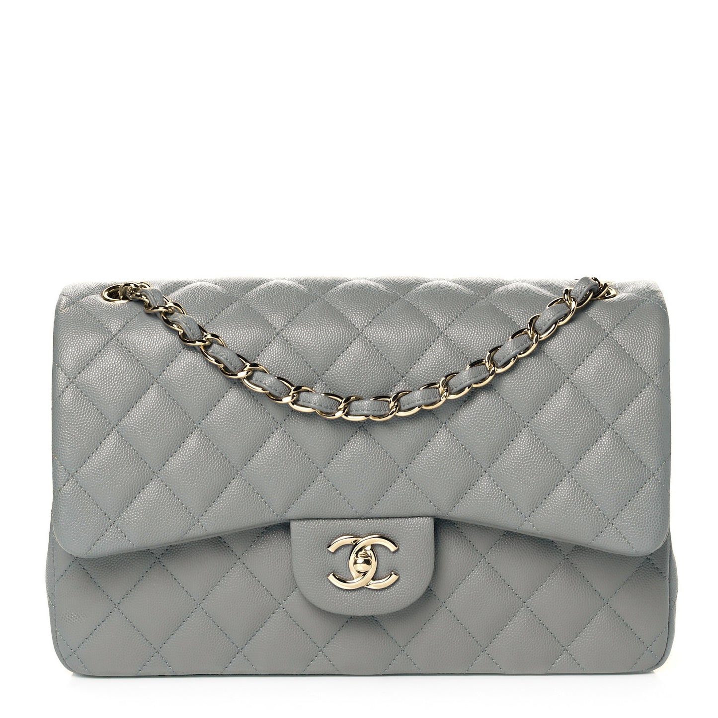 Caviar Quilted Jumbo Double Flap Grey