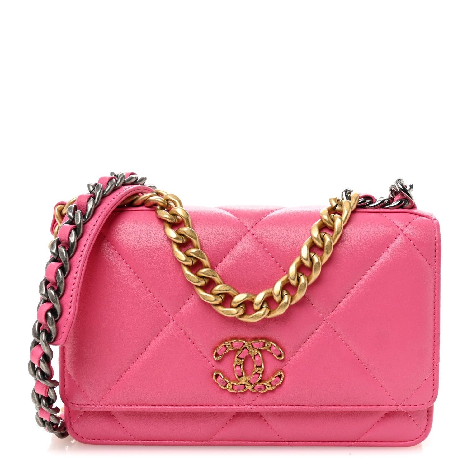 Chanel Lambskin Quilted Chanel 19 Wallet On Chain WOC Dark Pink 1 of 13