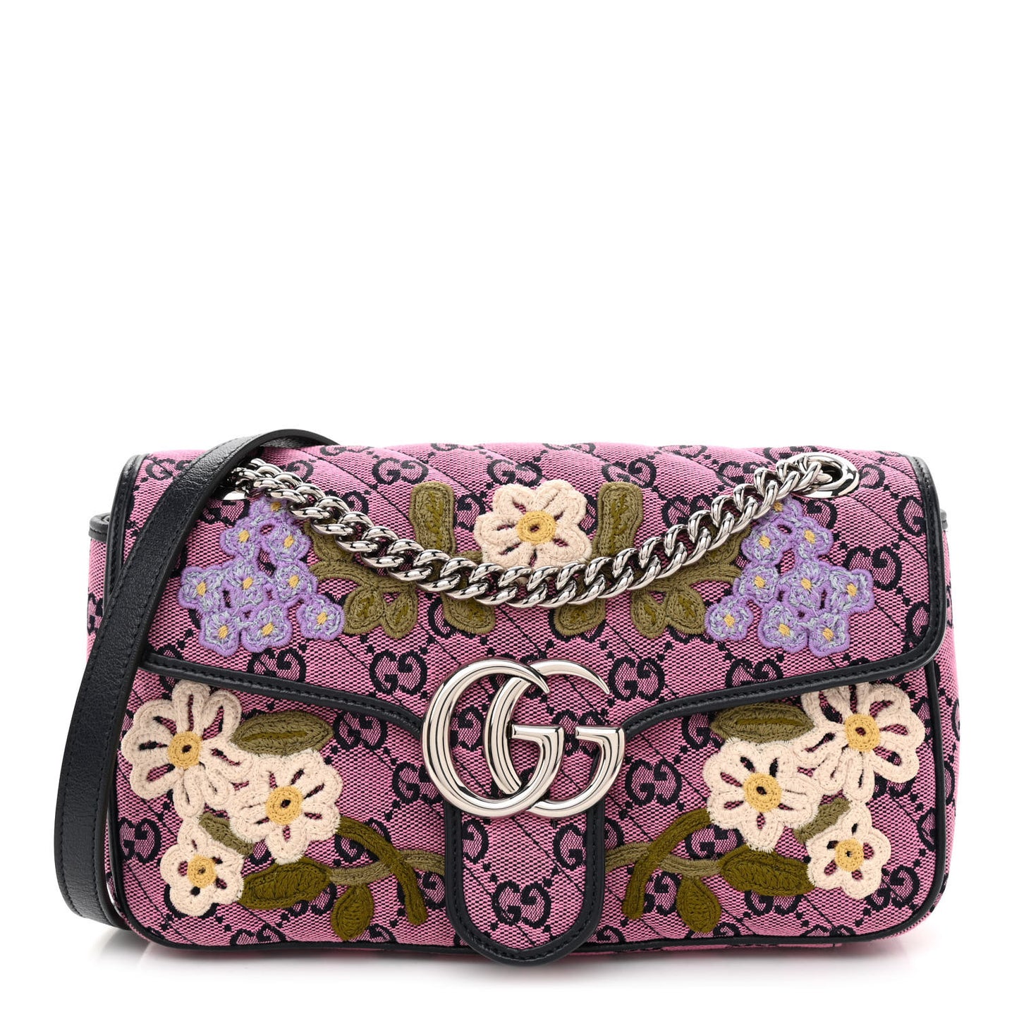 Monogram Multicolor Matelasse Diagonal Floral Embroidered Small GG Marmont Shoulder Bag Pink Blue Ivory Green Lilac