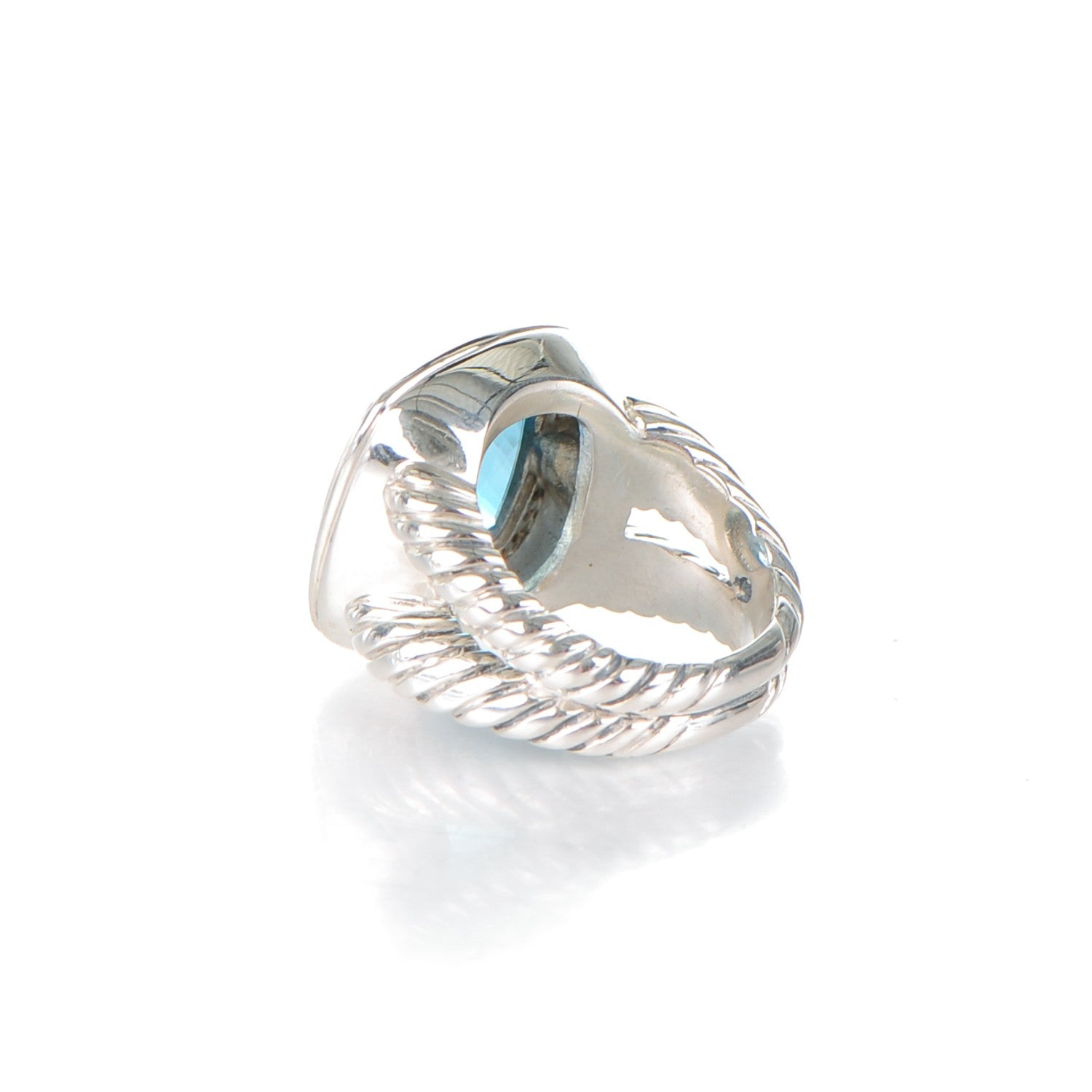 David Yurman Sterling Silver Diamond Blue Topaz 14mm Albion Ring 54 7 3 of 4