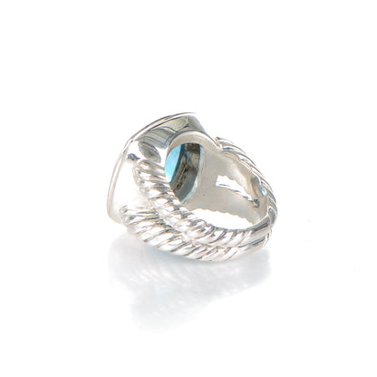 David Yurman Sterling Silver Diamond Blue Topaz 14mm Albion Ring 54 7 3 of 4