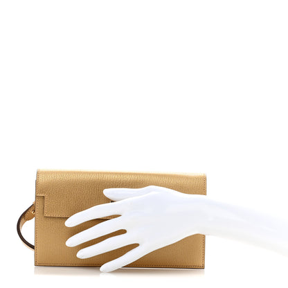 Hermes Metallic Chevre Chamkilight Kelly Pocket Long Wallet Dore 2 of 8