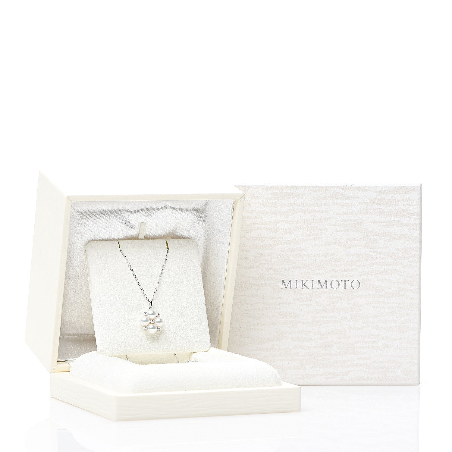 Mikimoto 18K White Gold Diamond Akoya Pearl 5.5mm Cluster Pendant Necklace 4 of 4