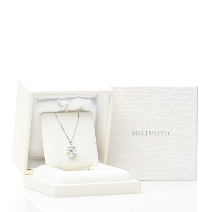 Mikimoto 18K White Gold Diamond Akoya Pearl 5.5mm Cluster Pendant Necklace 4 of 4