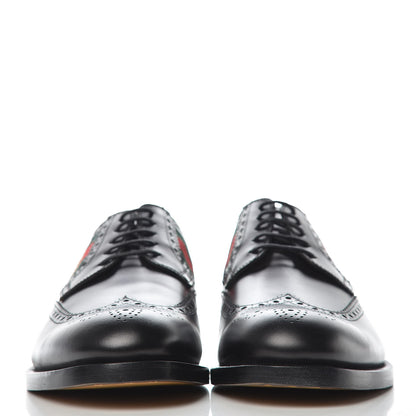 Gucci Calfskin Web Bee Embroidered Mens Wingtip Derby Loafers 10 Black 2 of 14
