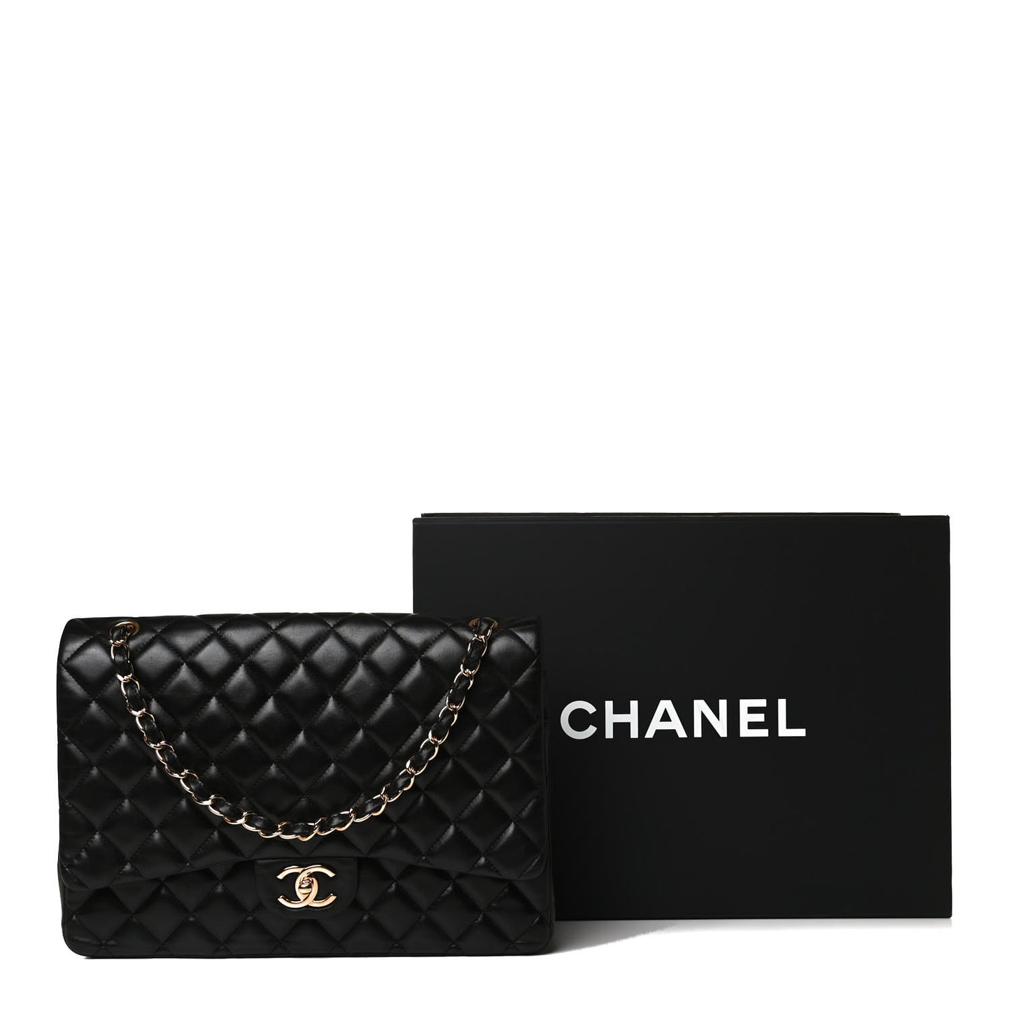 Lambskin Quilted Maxi Double Flap Black