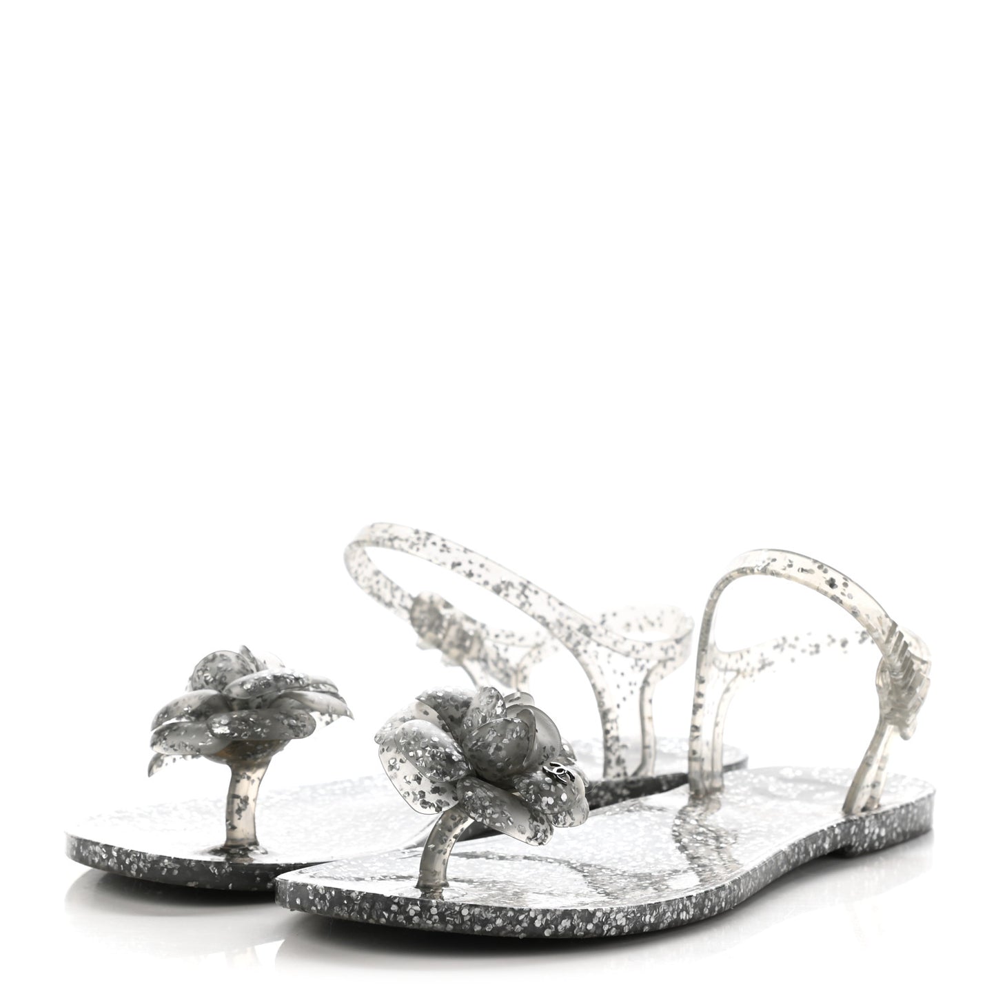 Jelly Camellia Glitter Thong Sandals 37 Grey