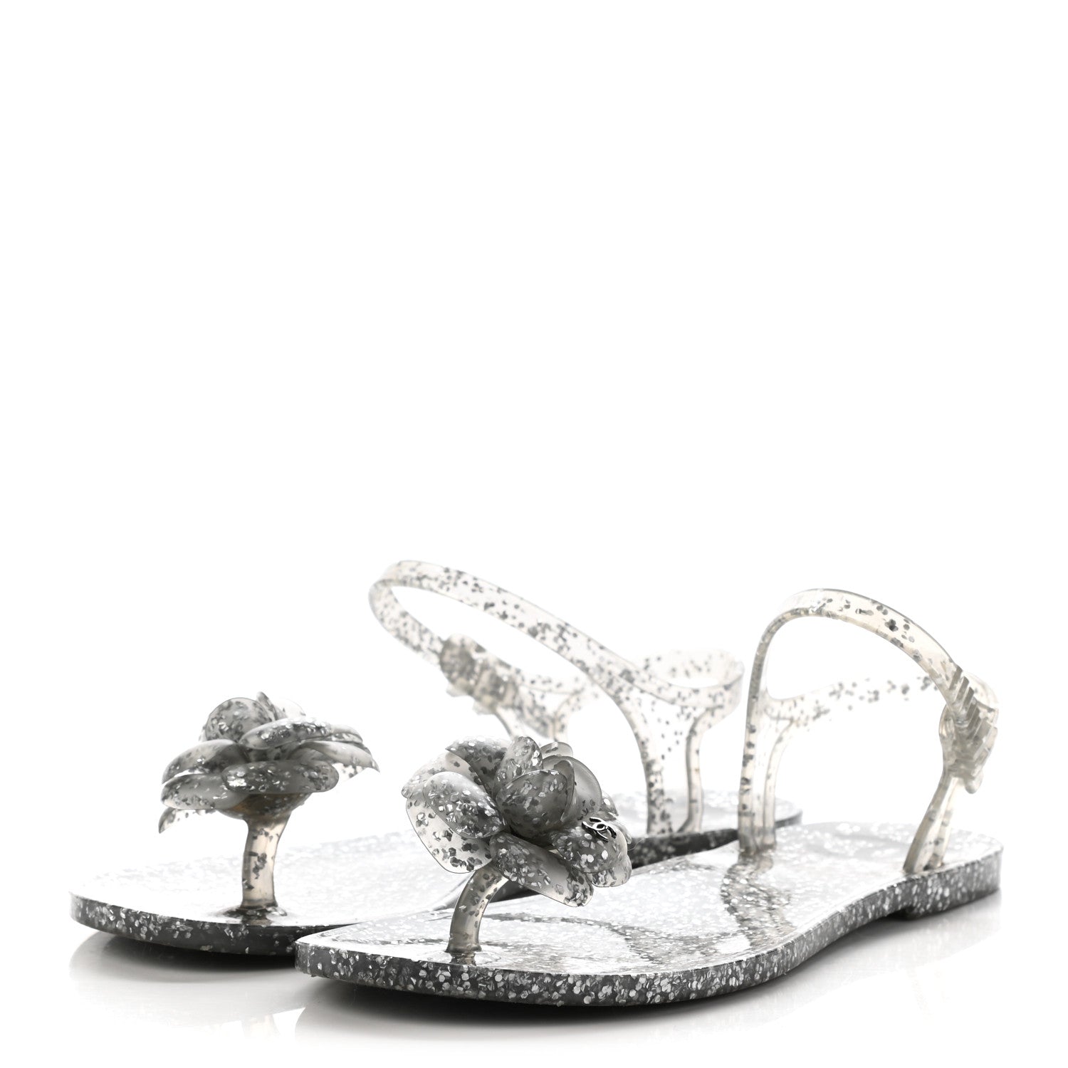 Chanel Jelly Camellia Glitter Thong Sandals 37 Grey 3 of 7