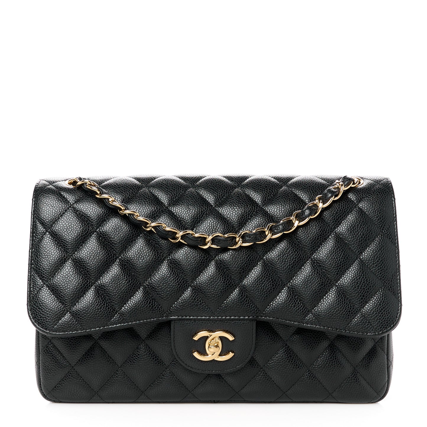 Caviar Quilted Jumbo Double Flap Black