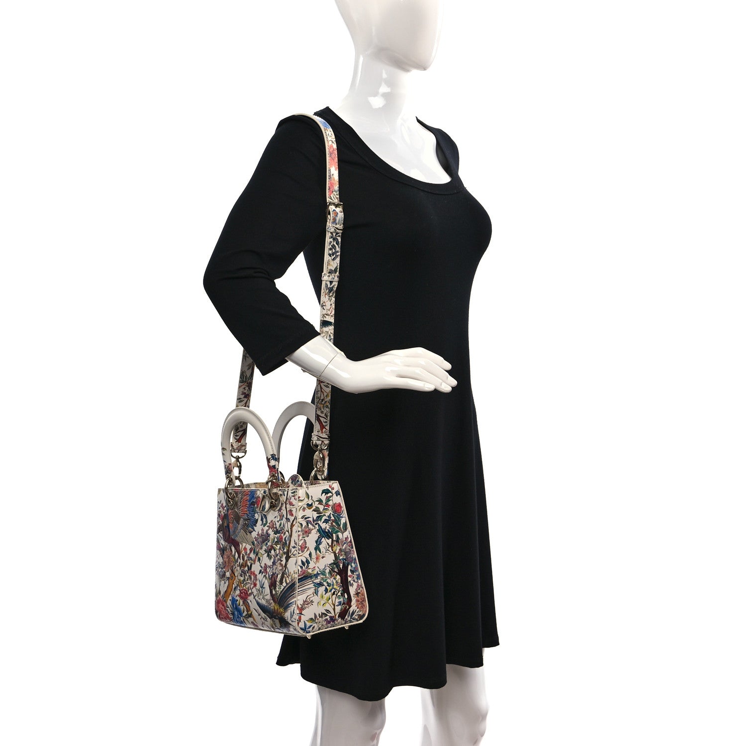 Christian Dior Calfskin Jardin D'Hiver Printed Medium Lady Dior White Multicolor 2 of 11