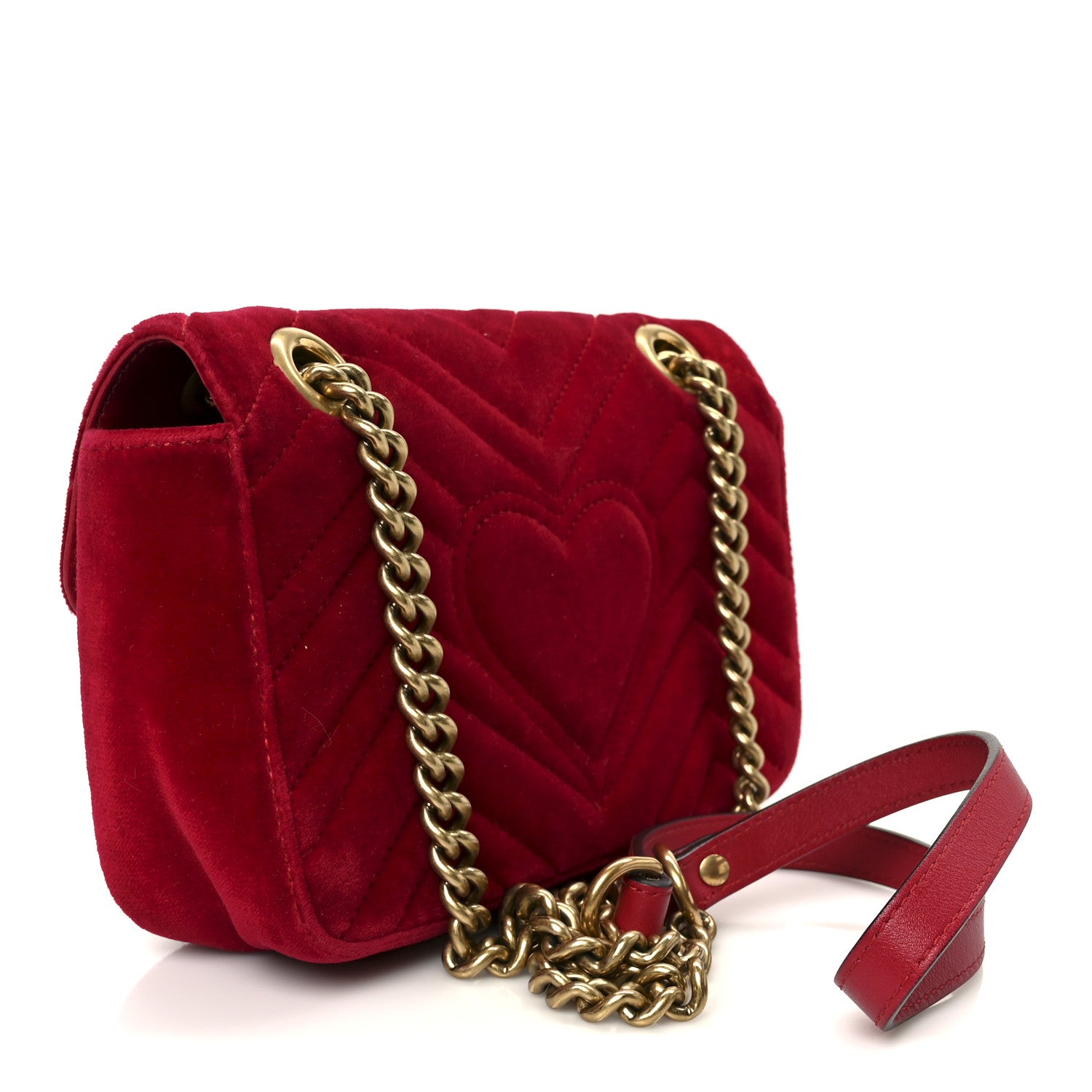 Gucci Velvet Matelasse Mini GG Marmont Shoulder Bag Hibiscus Red 3 of 11