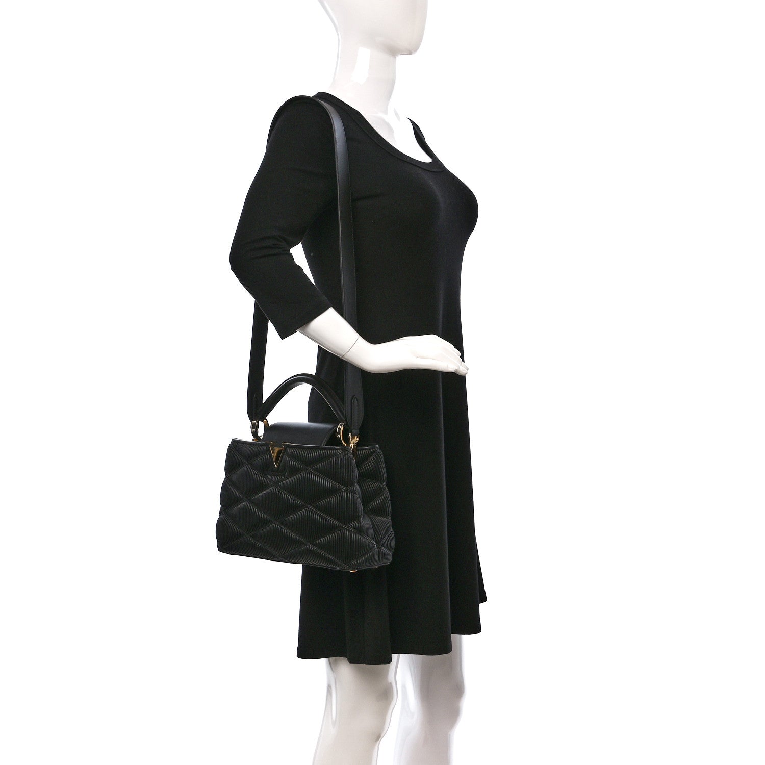 Louis Vuitton Calfskin Pleated Capucines BB Black 2 of 12