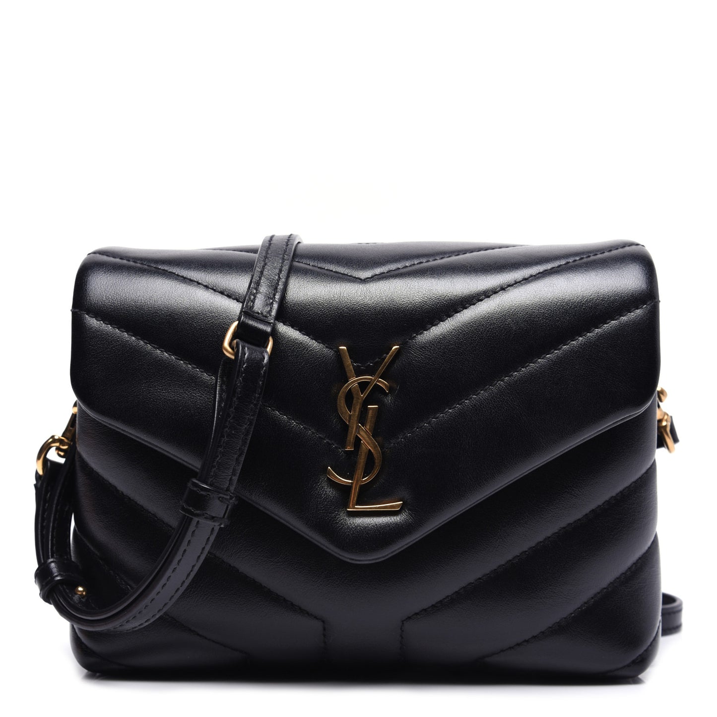 Calfskin Y Quilted Monogram Toy Loulou Crossbody Bag Black