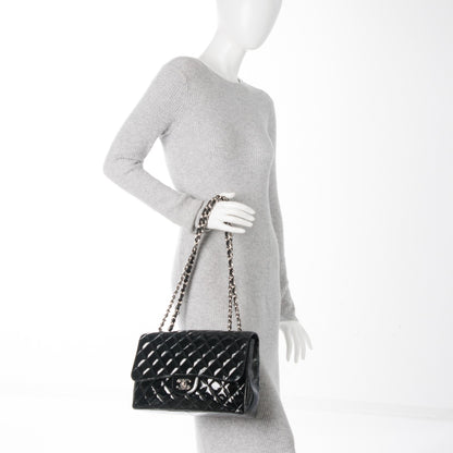Chanel Distressed Patent Quilted Jumbo Single Flap Black 2 of 7
