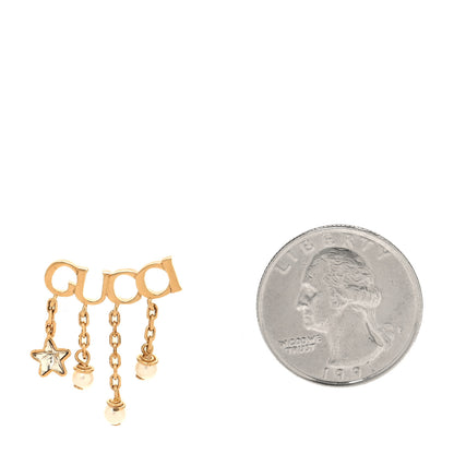 Gucci Metal Crystal Pearl Script Drop Single Earring Gold 2 of 4