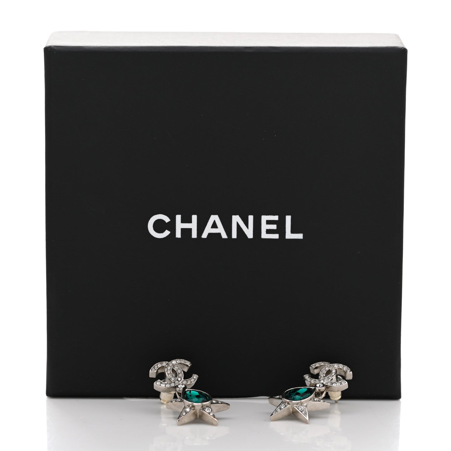 Crystal CC Star Drop Earrings Silver Green
