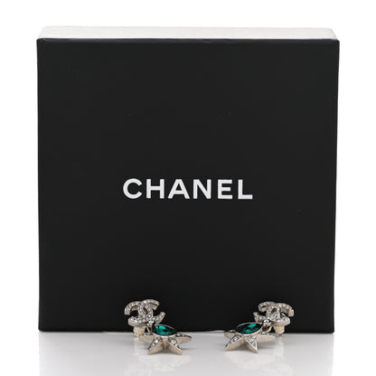 Chanel Crystal CC Star Drop Earrings Silver Green 5 of 5