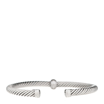 David Yurman Sterling Silver 18K White Gold Diamond 5mm Cable Classics Station Bracelet 2 of 4