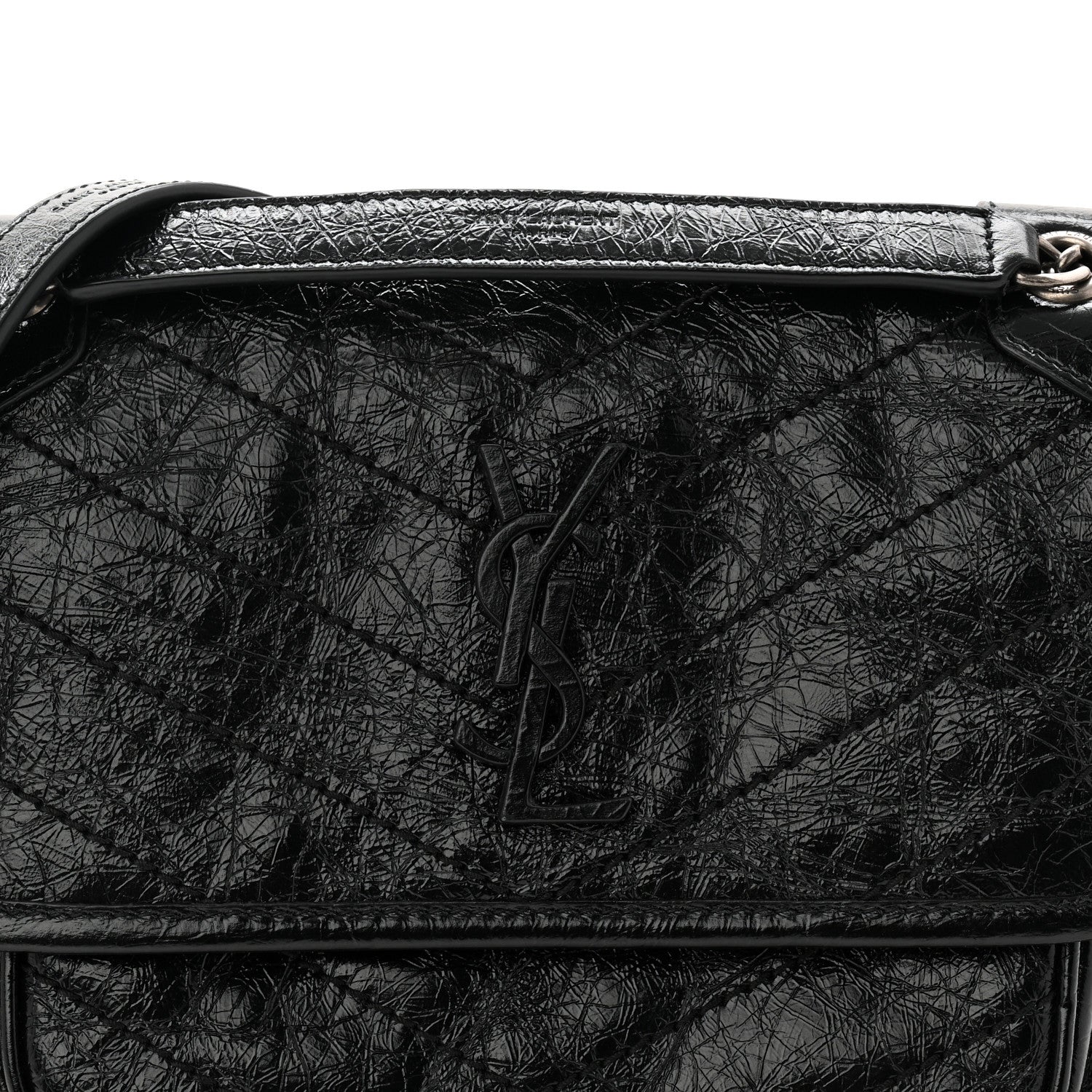 Saint Laurent Crinkled Calfskin Matelasse Monogram Baby Niki Chain Satchel Black 14 of 19