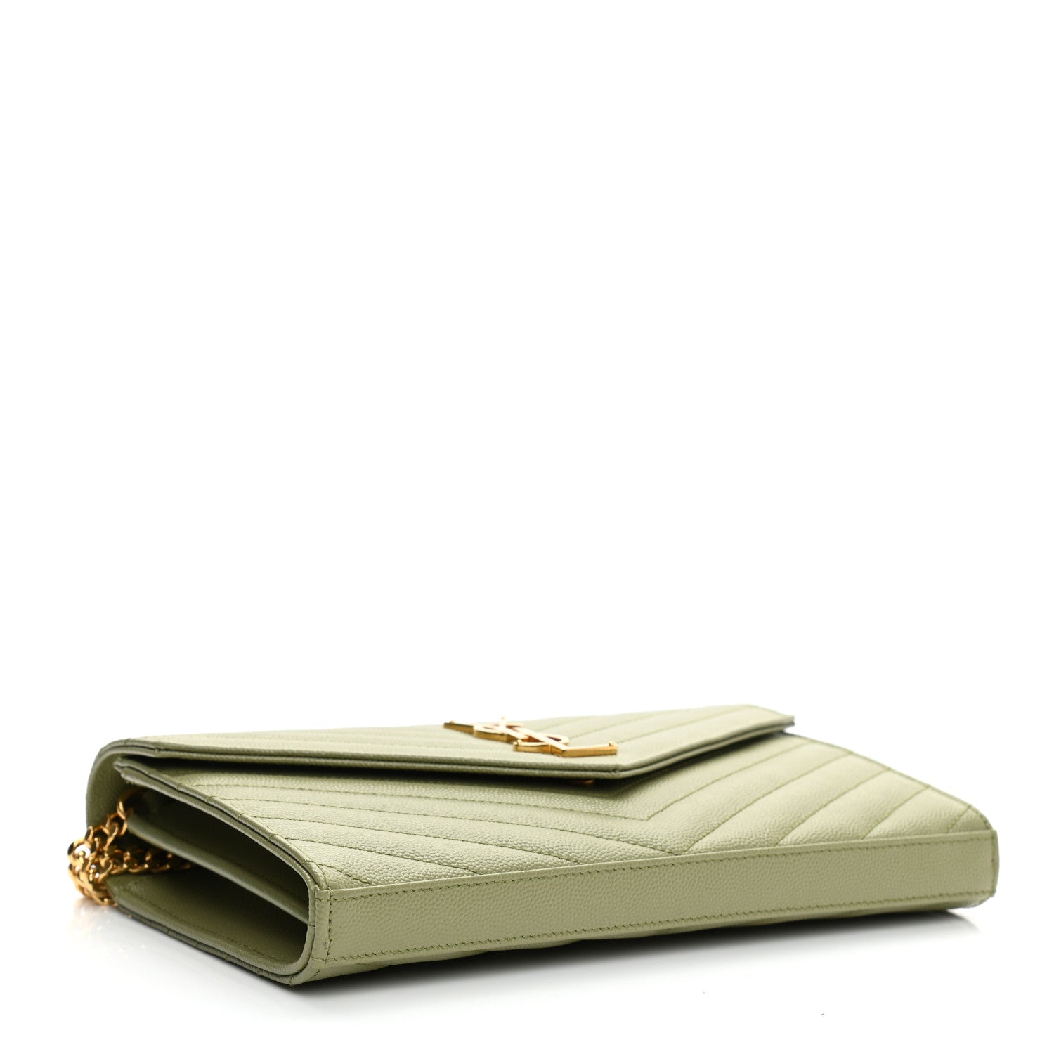 Saint Laurent Grain De Poudre Matelasse Chevron Monogram Chain Wallet Pistachio 4 of 7