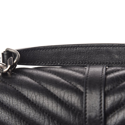 Saint Laurent Sheepskin Matelasse Chevron Monogram Medium College Bag Black 10 of 11