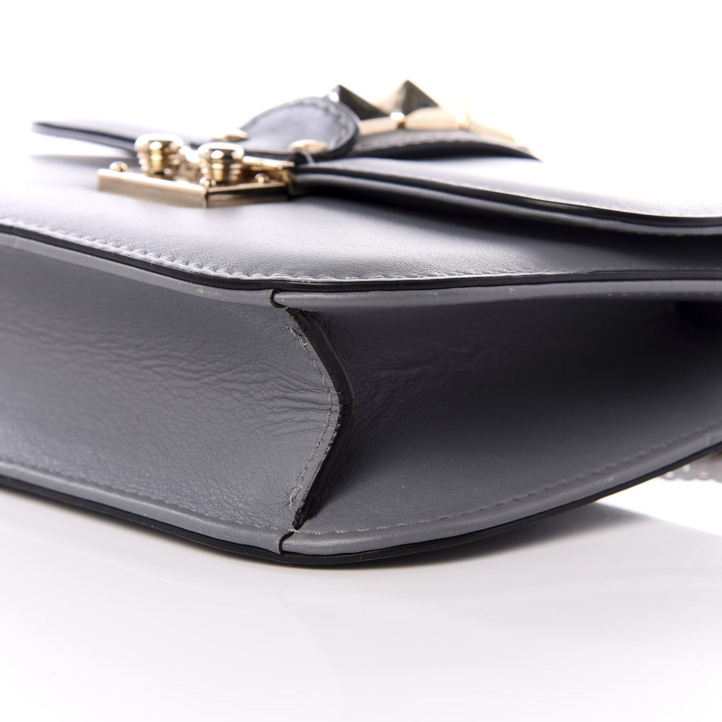 Vitello Small Glam Lock Rockstud Flap Gray