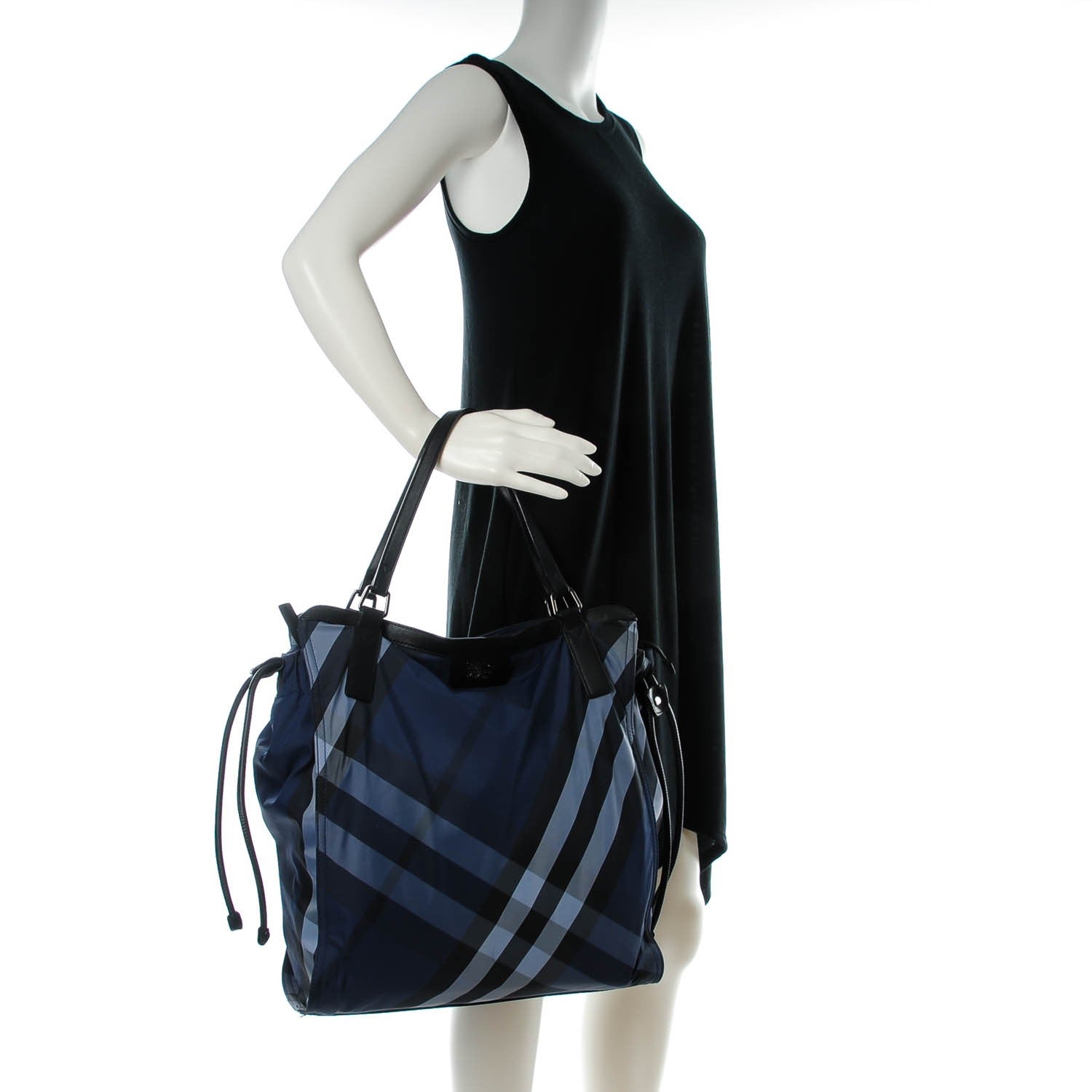 Burberry Nylon Check Small Buckleigh Packable Tote Navy Blue 2 of 8