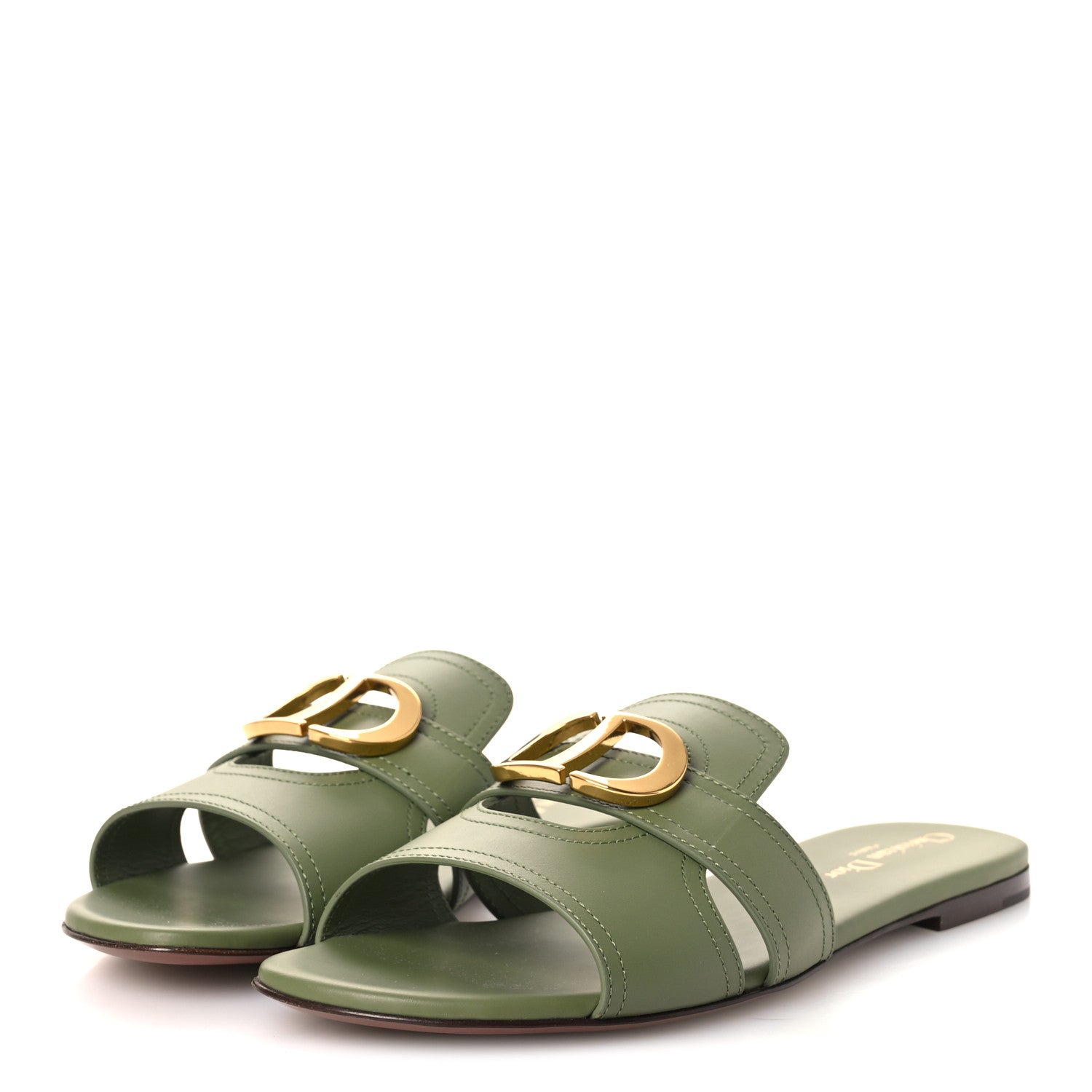 Christian Dior Calfskin 30 Montaigne Flat Slide Sandals 39 Leaf Green 4 of 10