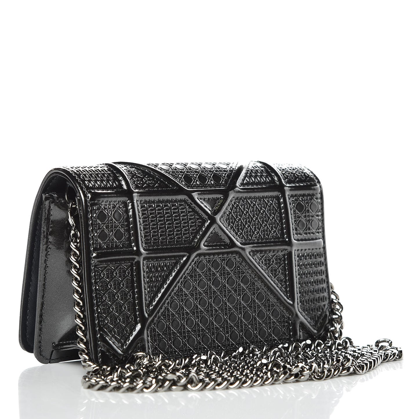 Metallic Patent Micro-Cannage Baby Diorama Flap Bag Onyx Black