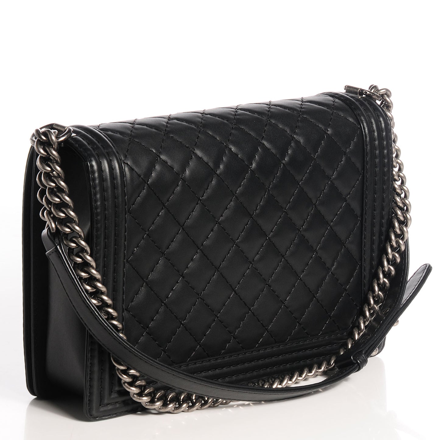Calfskin Quilted Large Boy Flap Black