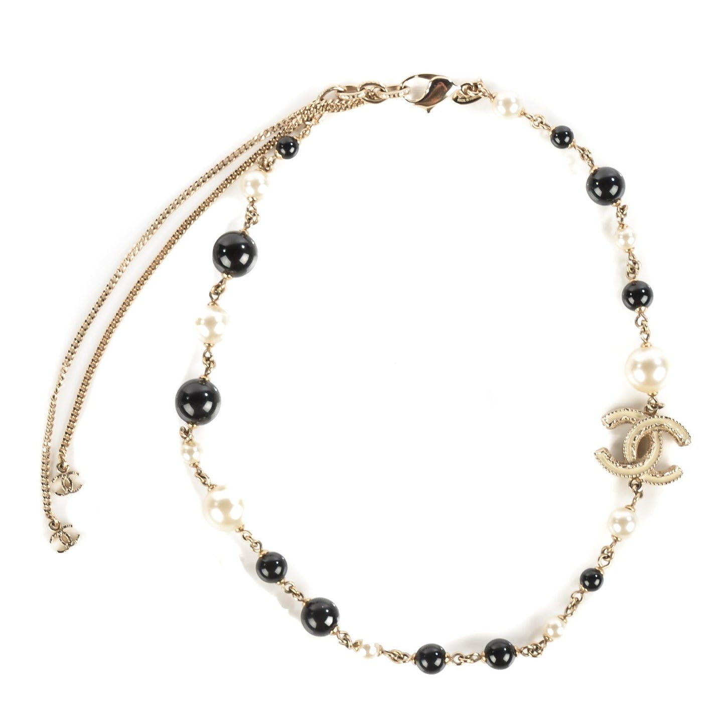 Pearl Beaded CC Short Necklace Black Gold