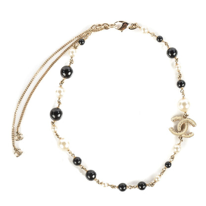 Chanel Pearl Beaded CC Short Necklace Black Gold 1 of 6