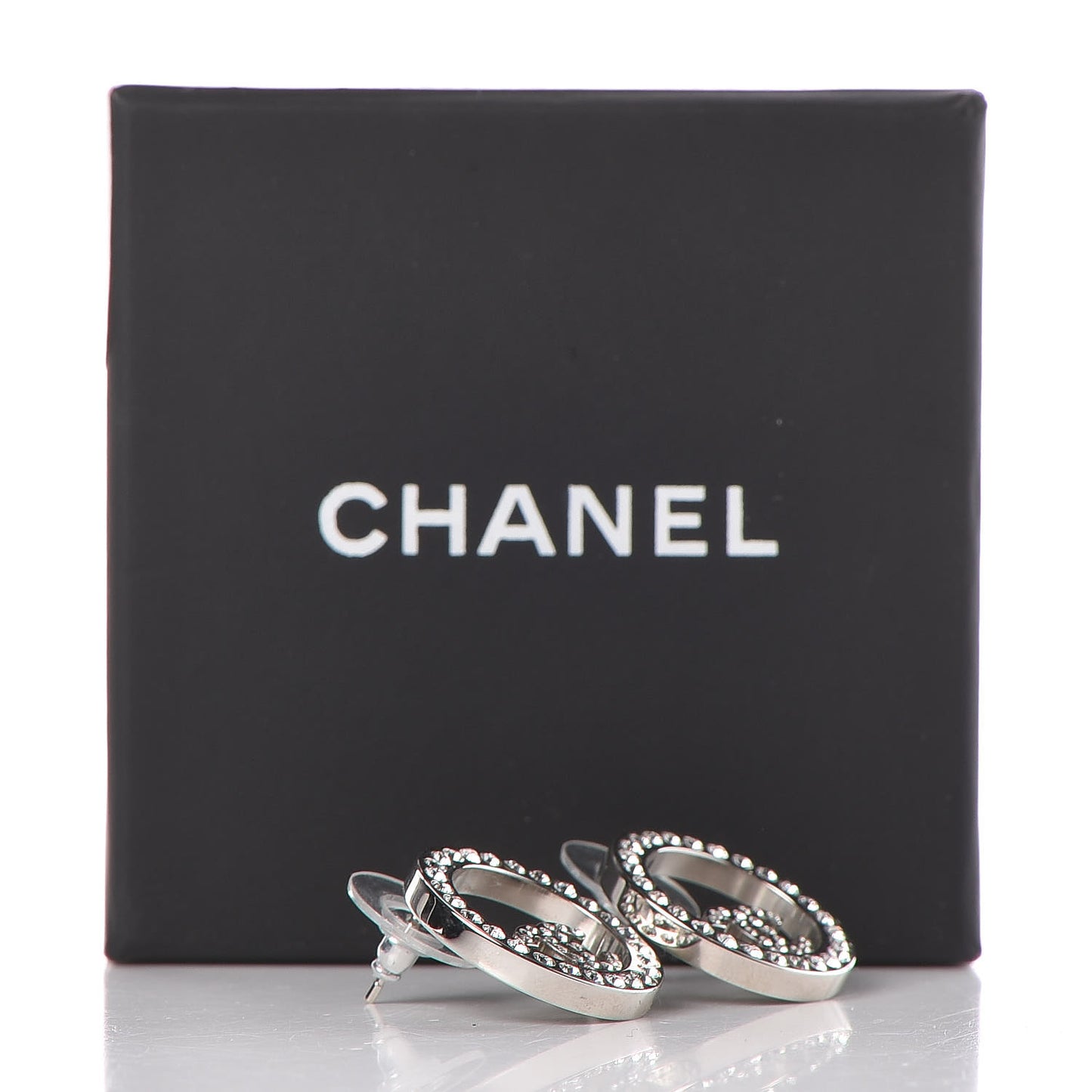 Crystal CC Round Earrings Silver