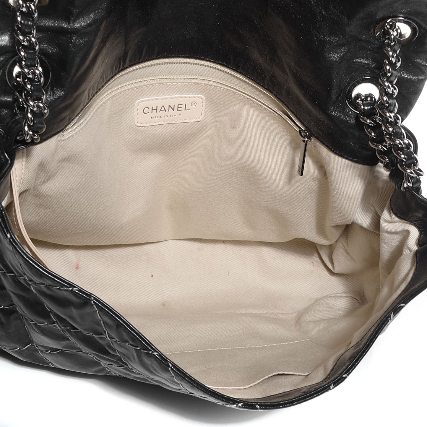 Glazed Goatskin Double Stitch Maxi Flap Black