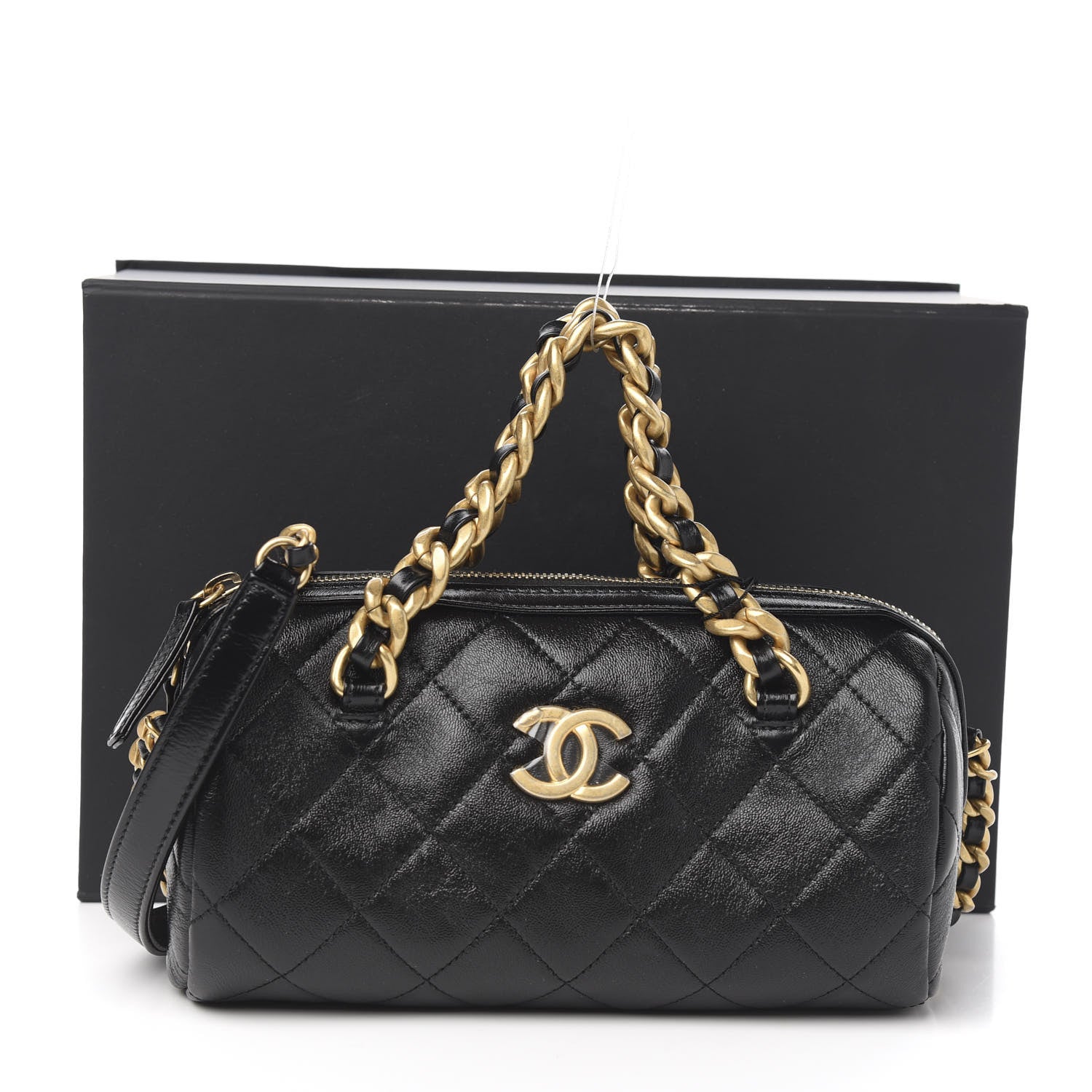 Chanel Shiny Lambskin Quilted Small Fashion Therapy Bowling Bag Black 10 of 10