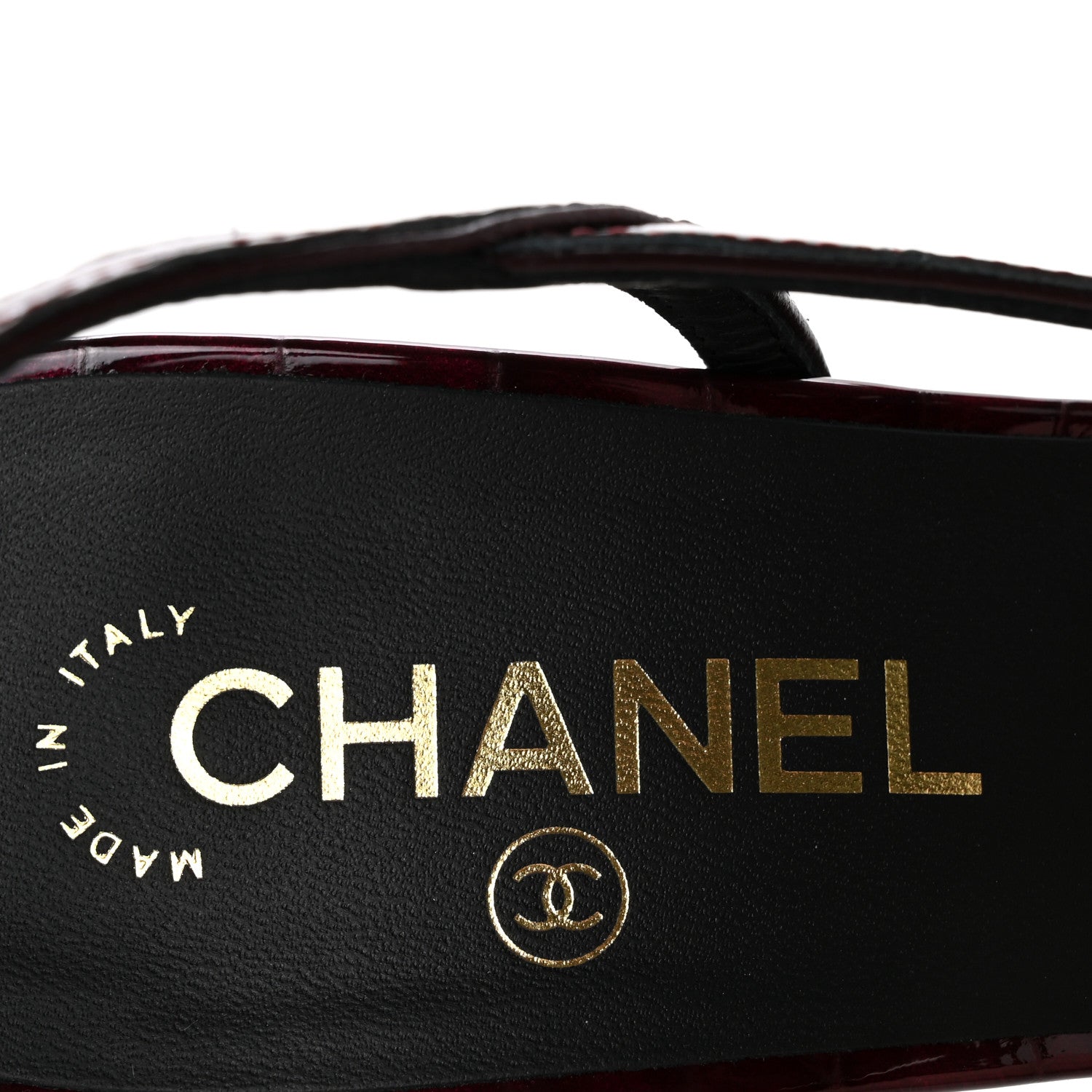 Chanel Patent Calfskin Crocodile Embossed Cap Toe CC Slingback Sandals 39 Dark Burgundy Black 8 of 10