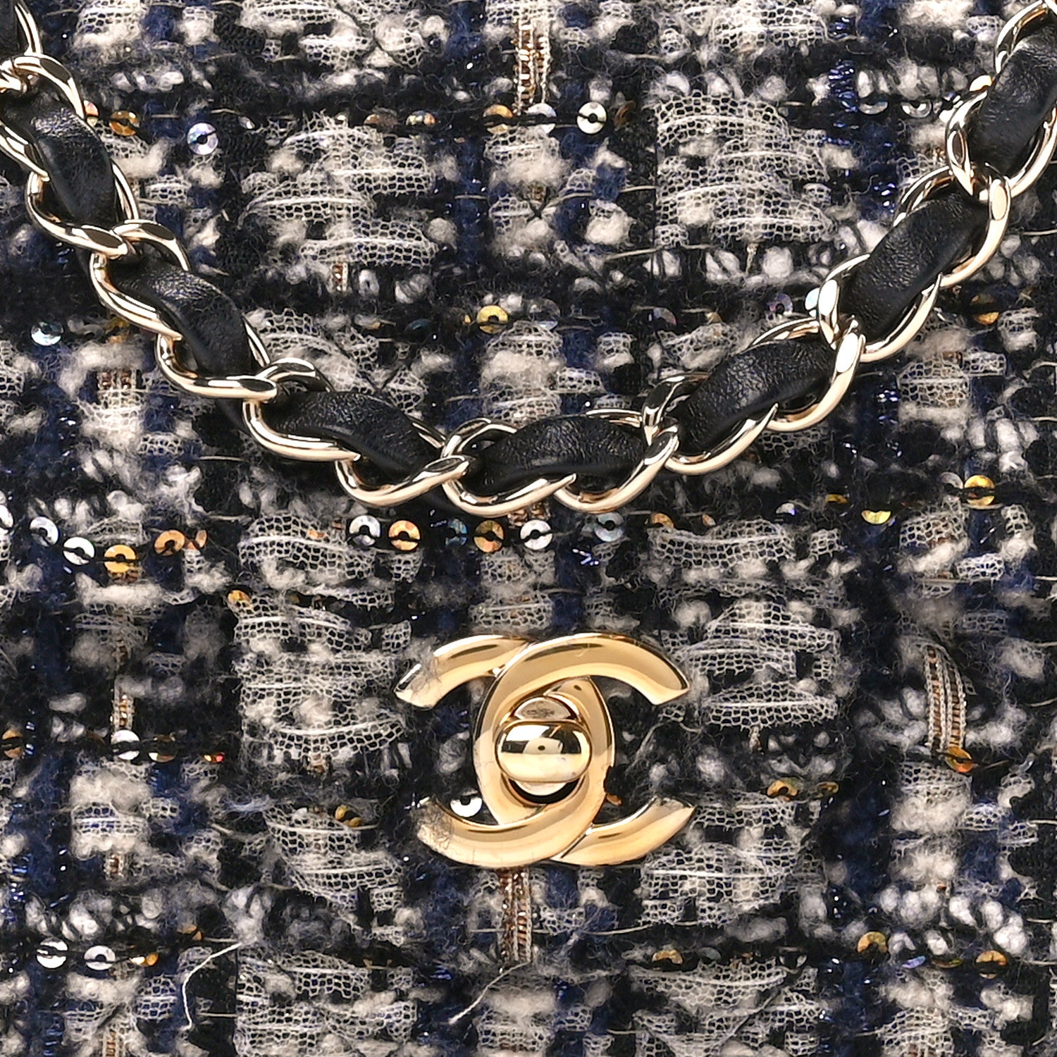 Chanel Glittered Tweed Quilted Mini Rectangular Flap Navy Blue 9 of 11