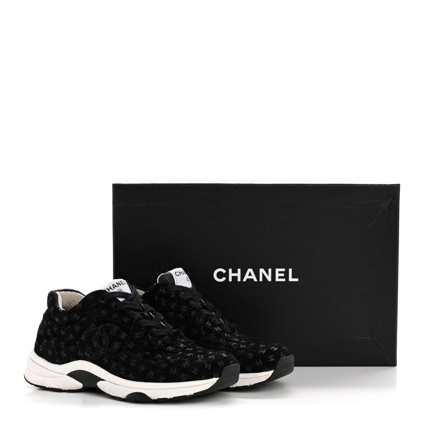 Suede Calfskin Printed CC Sneakers 35 Black