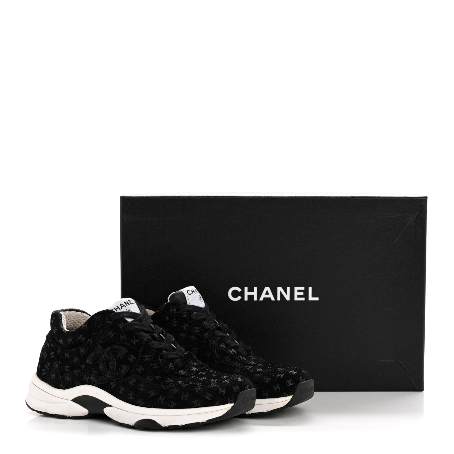 Chanel Suede Calfskin Printed CC Sneakers 35 Black 10 of 10