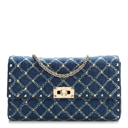 Valentino Garavani Denim Rockstud Spike Wallet on Chain Blue 2 of 16