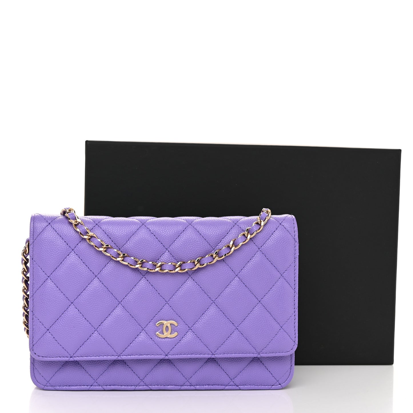 Caviar Quilted Wallet on Chain WOC Purple