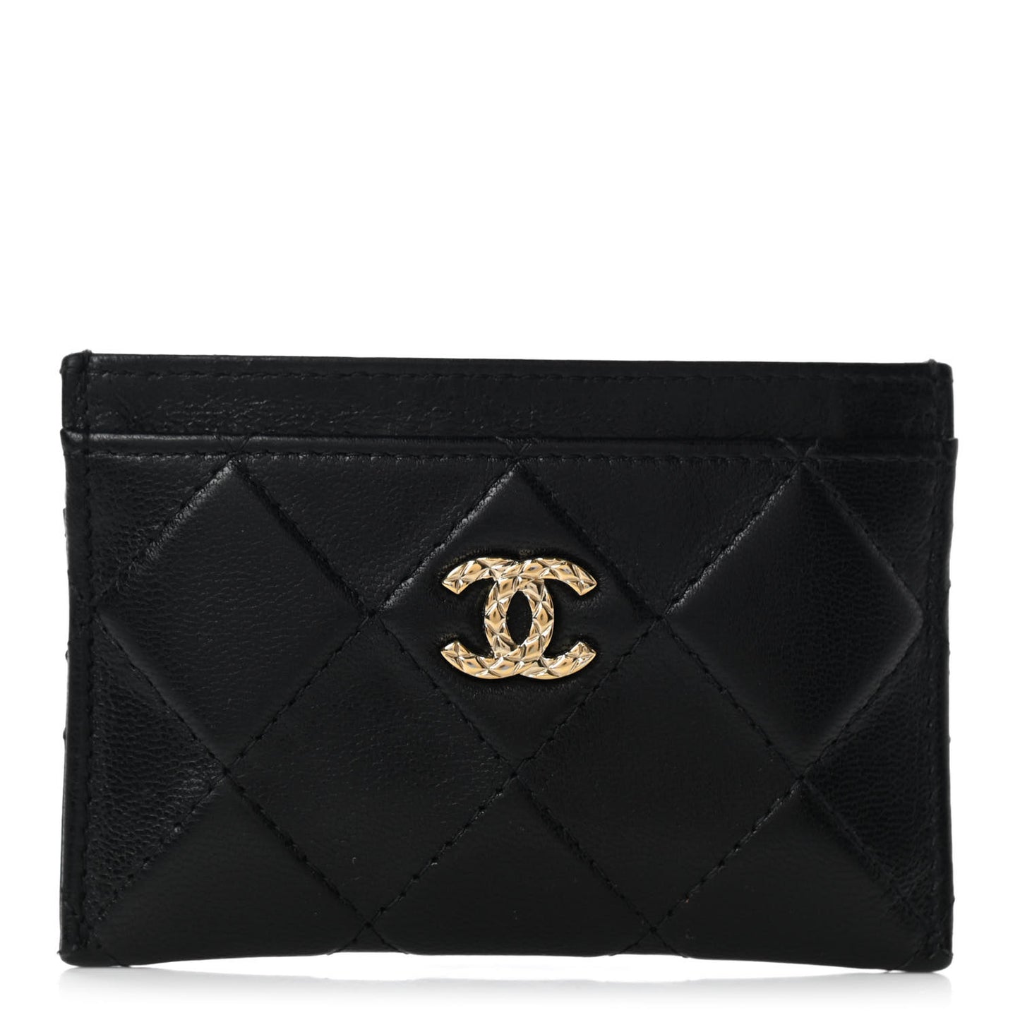 Lambskin Quilted Brilliant Card Holder Black