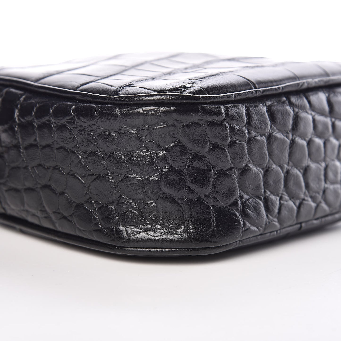 Calfskin Crocodile Embossed Mini Camera Shoulder Bag Black