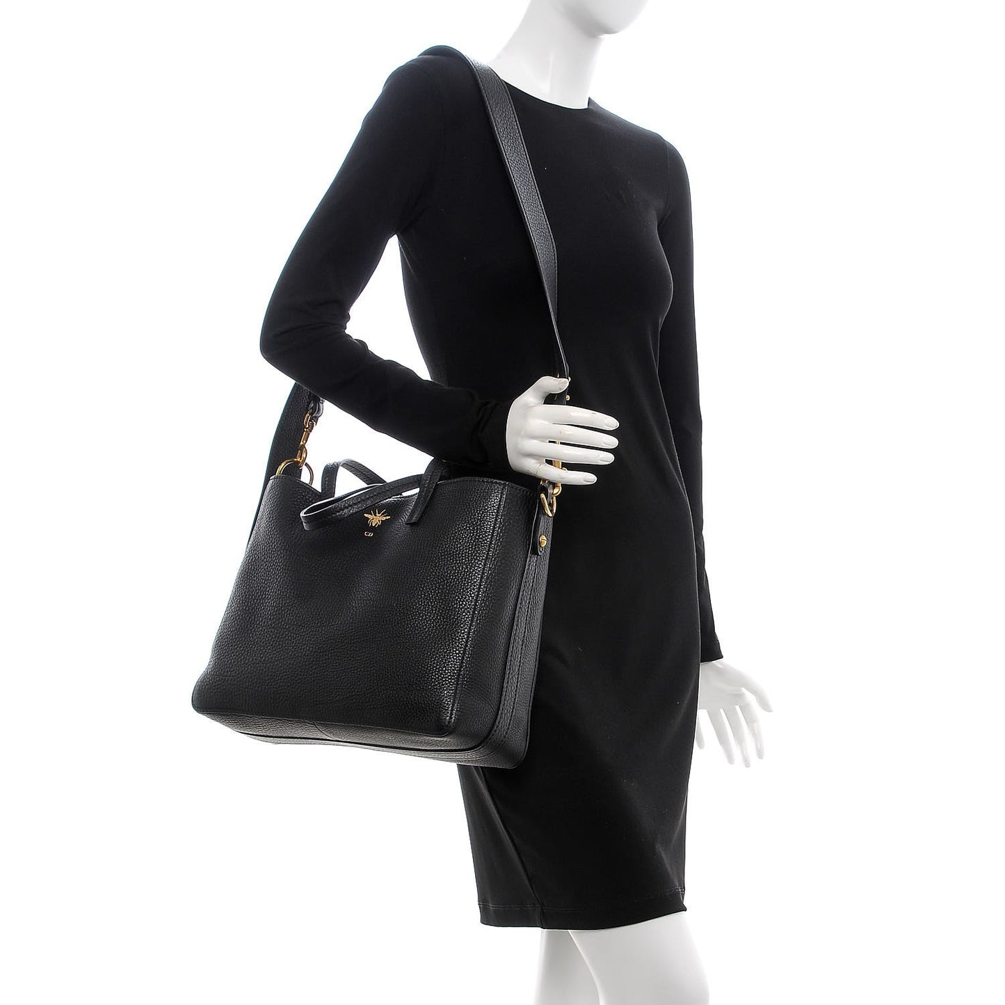 Grained Calfskin D-Bee Shopper Black