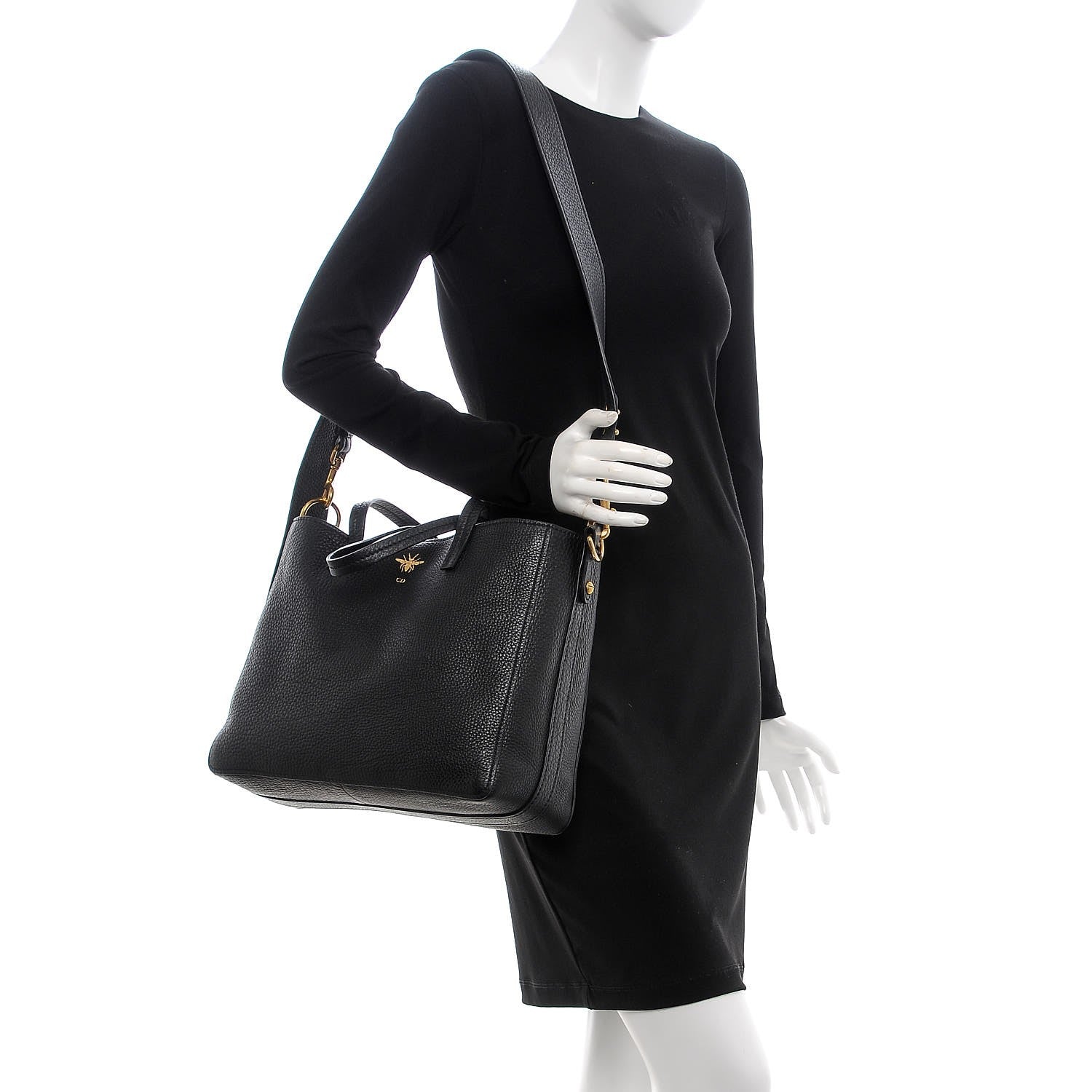 Christian Dior Grained Calfskin D-Bee Shopper Black 2 of 8