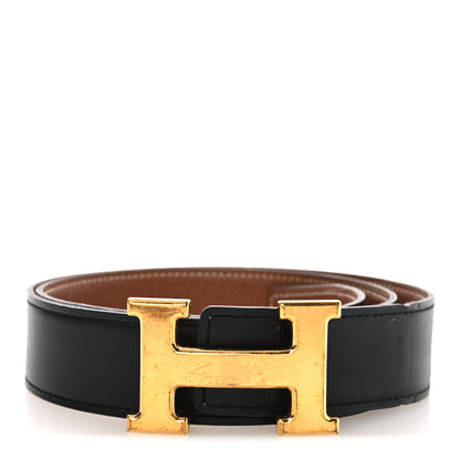 Hermes Box Togo 32mm H Belt 80 32 Black Gold 1 of 10