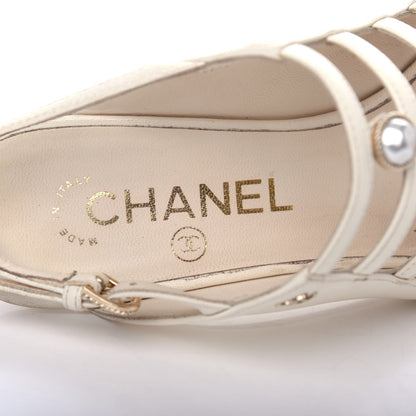 Chanel Lambskin Pearl Open Toe Caged Sandals 36 Ivory 8 of 11