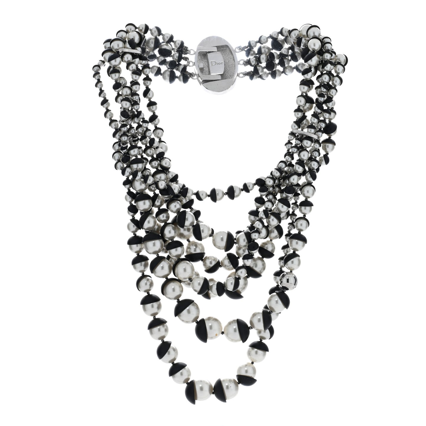 Pearl Triple Row Mise en Dior Necklace Silver White Black